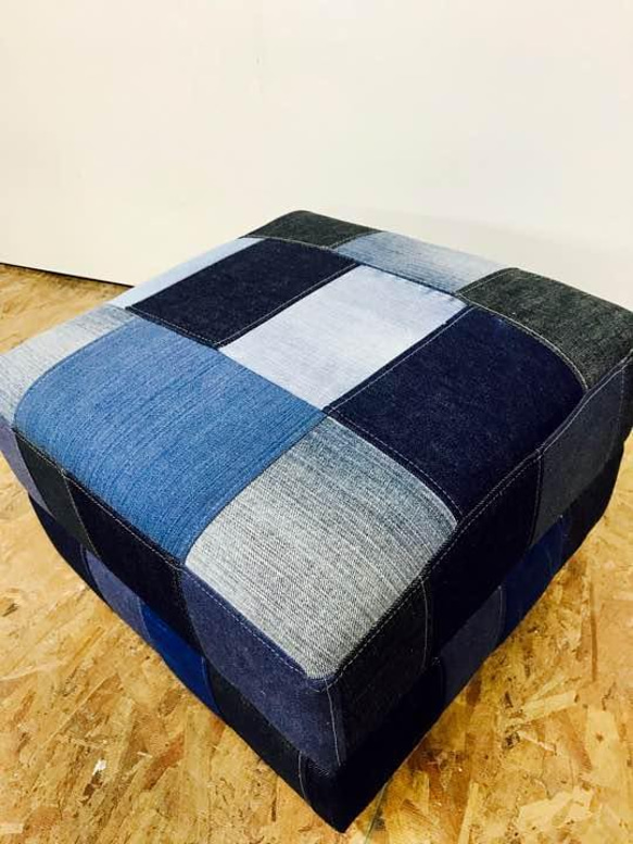 DENIM KAKU STOOL/パッチワーク　デニム　スツール 4枚目の画像