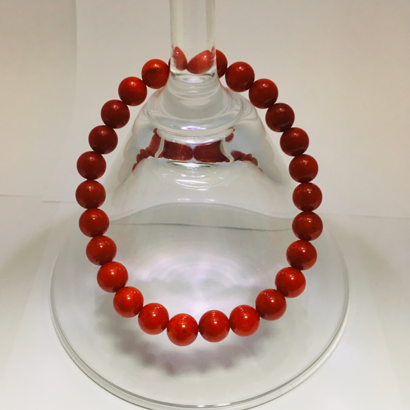 3月誕生石　コーラル（赤珊瑚）ブレスレット　サイズ：13〜20cm 赤色オペロンゴム使用 天然石6～6.5mm数珠 1枚目の画像