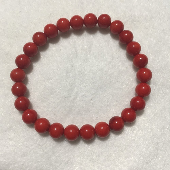3月誕生石　コーラル（赤珊瑚）ブレスレット　サイズ：13〜20cm 赤色オペロンゴム使用 天然石6～6.5mm数珠 2枚目の画像