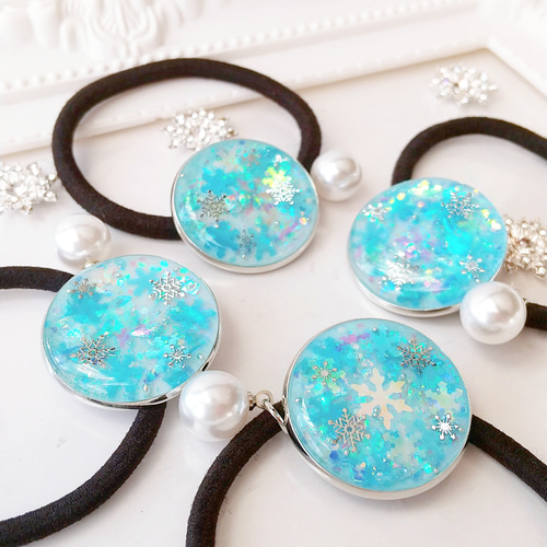 鳩っぽ　レジンヘアゴム　雪やこんこ 展示】雪のヘアゴム