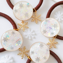 雪と氷のヘアゴム レジン 雪 キラキラ 冬 クリスマス 氷 ヘアゴム