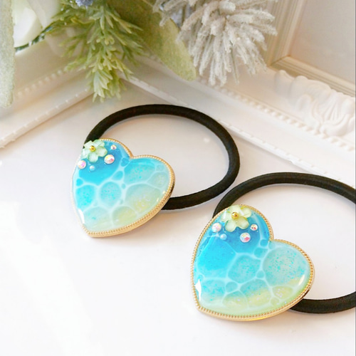 ハートのヘアゴム レジン 海 ヘアゴム しっぽ工房 通販 9062908