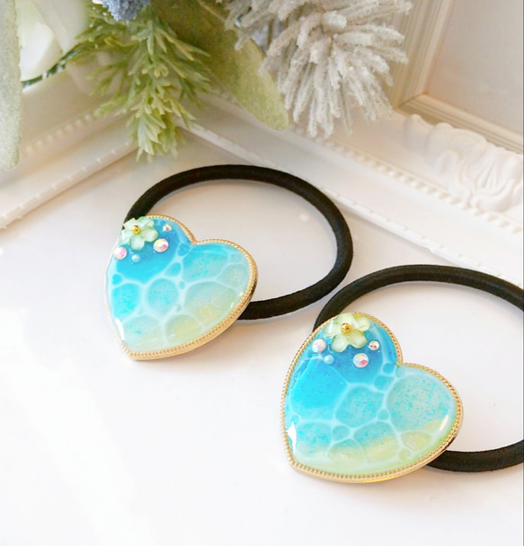 海デザイン ハートレジンヘアゴム