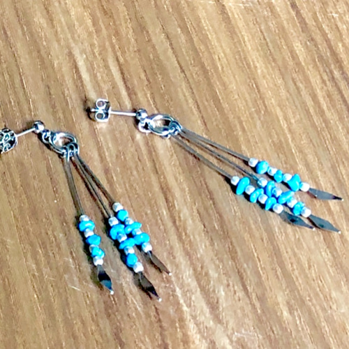 misaki、藍染めターコイズ、カレンビーズリストバンド、ターコイズピアス