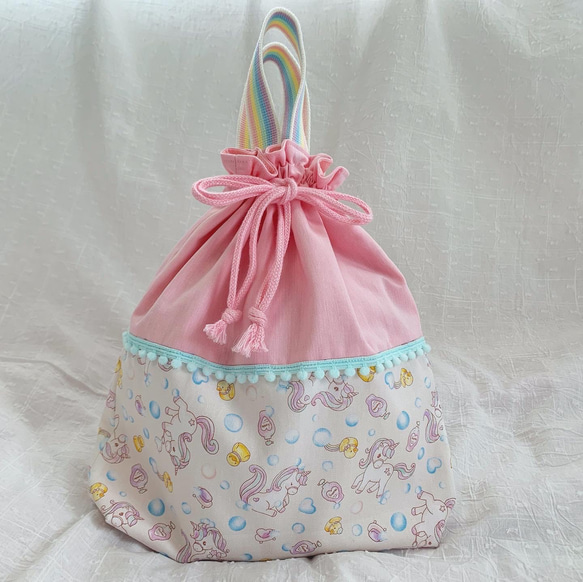 ピンクグレー体操着袋お着替え袋入学入園