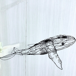 ワイヤーアート クジラ 壁掛け 大　ハンドメイド 受注販売】シロナガスクジラ くじら 鯨 平面 壁掛け ワイヤー