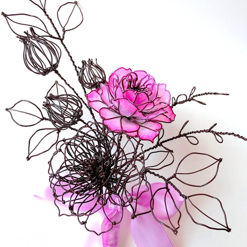 ワイヤークラフト　大きな紫陽花のオブジェ　ディップアート　ワイヤーアート ワイヤークラフト 大きな紫陽花オブジェ ワイヤーアート