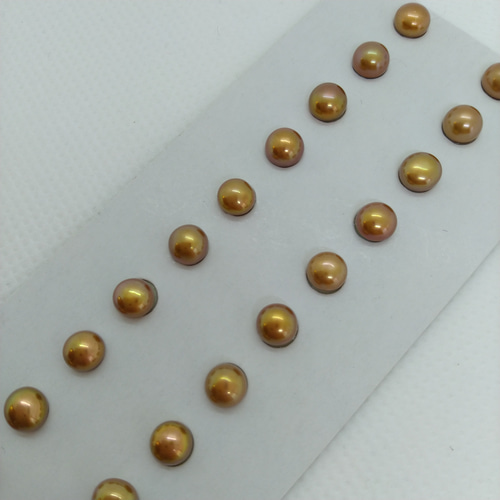 淡水パール ゴールドブラウン ボタン 片穴ルース 5-5.5mm 1ペア(2個
