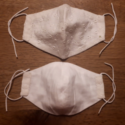 綿レース(丸花柄)とダブルガーゼ(白)の立体マスク(Lサイズ) 3枚目の画像
