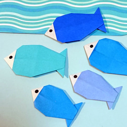 【折り紙】ペンギンファミリー(魚＆水面付き) 親子 兄弟 4枚目の画像
