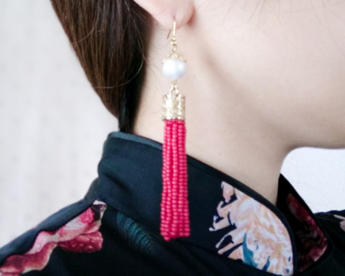 ピアス］タッセルピアス(シルバー/シルク)
