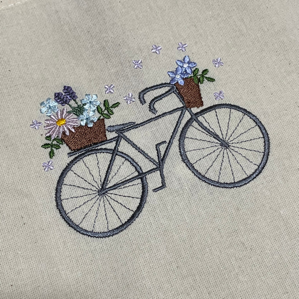 刺繍エコバッグ　花かご自転車 2枚目の画像