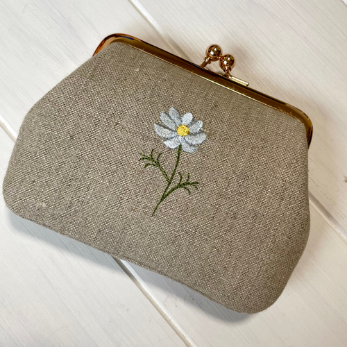 新色追加！（両面刺繍）コスモス 二つ折の札が入る がま口薄型 カード