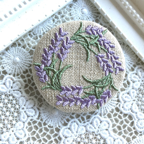 リネン 刺繍ブローチ ラベンダーリース ブローチ Le chat en argent 銀
