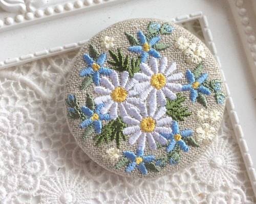 マーガレット 総刺繍 銀彩 フレンチグレイ 九寸名古屋帯 マーガレット様専用 総刺繍 銀彩 フレンチグレイ 九寸名古屋帯