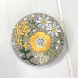 2018新春福袋　セット（両面刺繍）刺繡がまぐち　オレンジポピーと黄色の小花　タッセル付+ブローチ 4枚目の画像