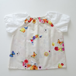 サークルレース袖～花と蝶スモック 80～120サイズ 3枚目の画像