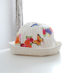 花と蝶リバーシブル帽子 44～60サイズ 1枚目の画像