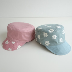 くすみカラーの花柄キャップ帽 46～56サイズ 2枚目の画像