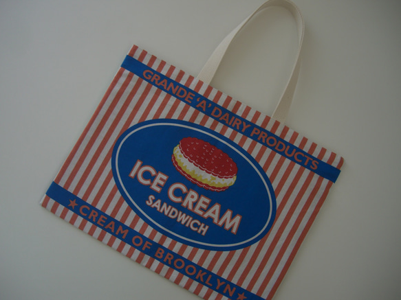 European Vintage☆ハーフリネン素材のバッグ　ice cream 6枚目の画像
