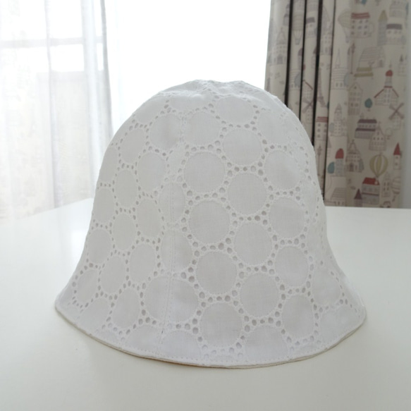 サークルレース×生成りのリバーシブル帽子 44～60サイズ 8枚目の画像
