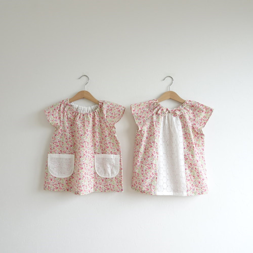 ◇セミオーダー◇後ろが可愛い花柄スモック《夏用》80～160