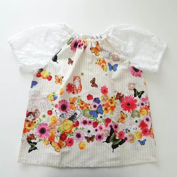 サークルレース袖の花と蝶スモック 130～160サイズ 3枚目の画像