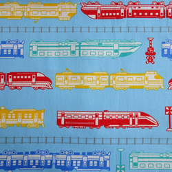 カラフル新幹線＆電車《水色》×ヒッコリーのスモック 110サイズ 8枚目の画像
