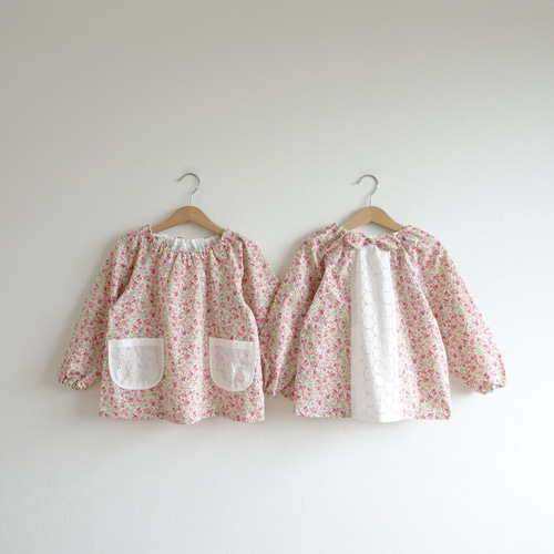 ◇セミオーダー◇後ろが可愛い花柄スモック《長袖》80～120サイズ 子供