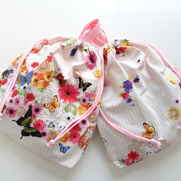 《オーダー可》花と蝶♡お着替え袋～表裏ありのタイプ 5枚目の画像