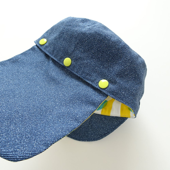 《Yellow Stripeドット×デニムのキャップ帽》選べるサイズ・日よけ 46～56サイズ 5枚目の画像