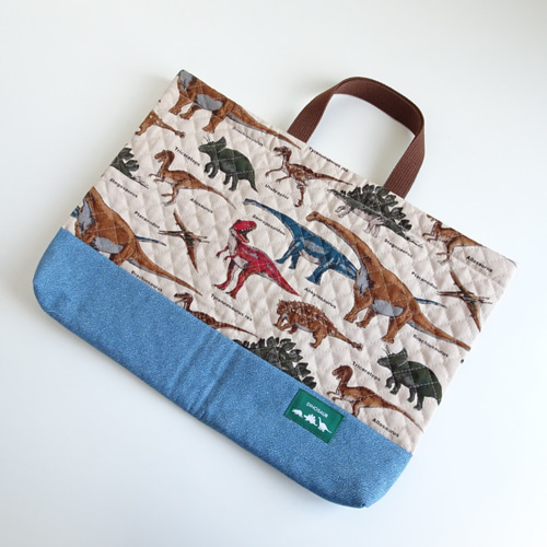 恐竜×デニム×タグ☆キルティングレッスンバッグ レッスンバッグ *norie 