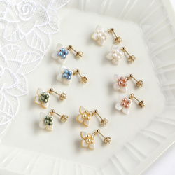 【再販】フルール・ドゥ・クロワ【ホワイト＆ホワイト】 ピアス＆イヤリング 5枚目の画像