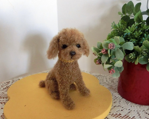羊毛フェルト トイプードル座り姿 レッド 犬 羊毛フェルト Daisy