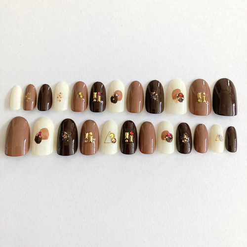 送料無料】サイズ測定不要ネイルチップ24枚セット/ブラウン/ベージュ