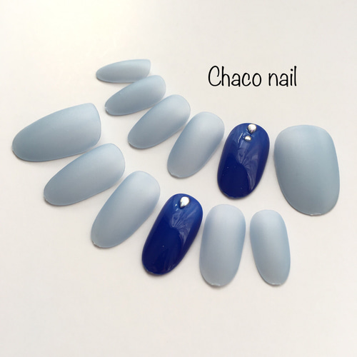 ネイルチップ/付け爪/すりガラス/マット/青/水色/ブルー/お呼ばれ/綺麗