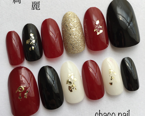 【sample】オーダーネイルチップ 推し活 付け爪 つけ爪 赤 黒 シンプル 1_9b4901cdc2b294c55301c3407e3d