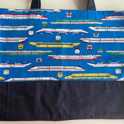 新幹線 レッスンバッグ おつかい袋 手提げ リバーシブル デニム