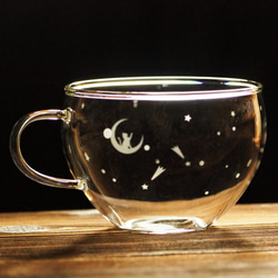 【 ティーセット3点】 月と猫 ガラス ティーカップ＆ソーサー2個＋ティーポット1個 8枚目の画像