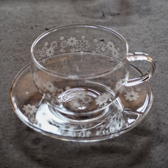 【ティーセット3点】お花 ガラス ティーカップ＆ソーサー2個＋ティーポット1個 5枚目の画像