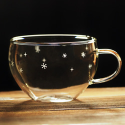 【ティーセット3点】雪の結晶 ガラス ティーカップ＆ソーサー2個＋ティーポット1個 8枚目の画像