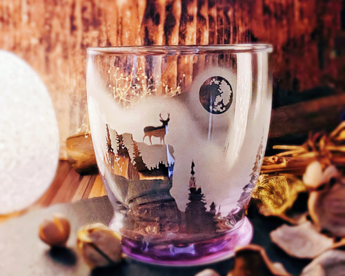 アンティーク ガラスのコップ 森と鹿 （ドイツ） 最新 ドイツ蚤の市