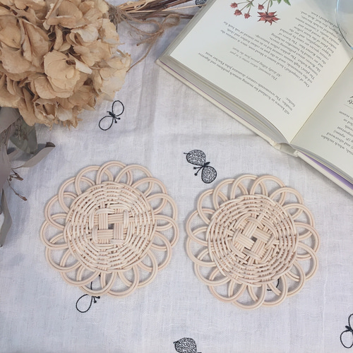 2個セット】籐（ラタン）フラワーコースター コースター  