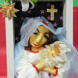 『聖母子像』額縁人形　クリスマスプレゼント　聖夜　生誕　天使ツリー　星　十字架　フェルト　　　　　　 2枚目の画像