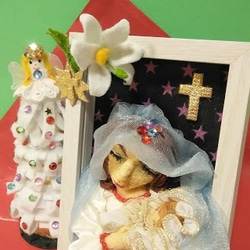 『聖母子像』額縁人形　クリスマスプレゼント　聖夜　生誕　天使ツリー　星　十字架　フェルト　　　　　　 3枚目の画像