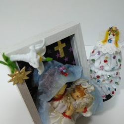 『聖母子像』額縁人形　クリスマスプレゼント　聖夜　生誕　天使ツリー　星　十字架　フェルト　　　　　　 4枚目の画像