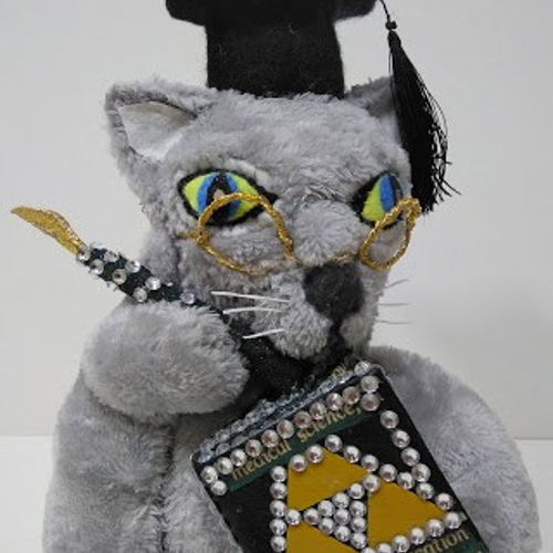 猫博士』猫の縫いぐるみ 創作人形 物知り博士 プレゼント 置物