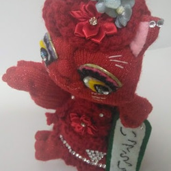 『見送りネコかあさん』猫の縫いぐるみ　プレゼント　創作人形　置物　レッドキャット 2枚目の画像
