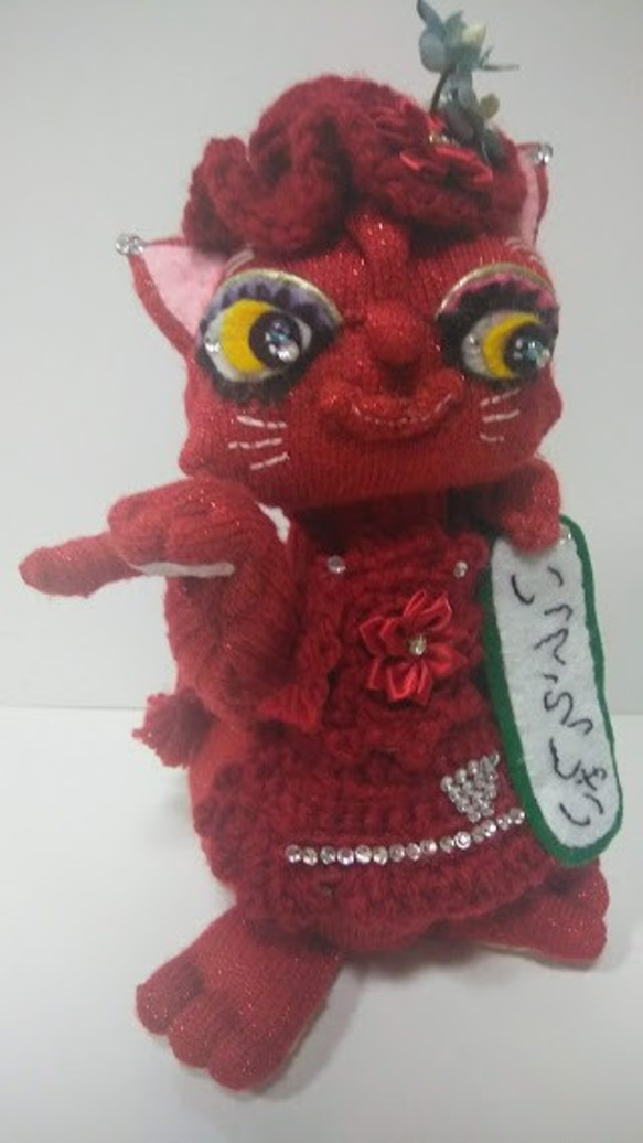 『見送りネコかあさん』猫の縫いぐるみ　プレゼント　創作人形　置物　レッドキャット 7枚目の画像
