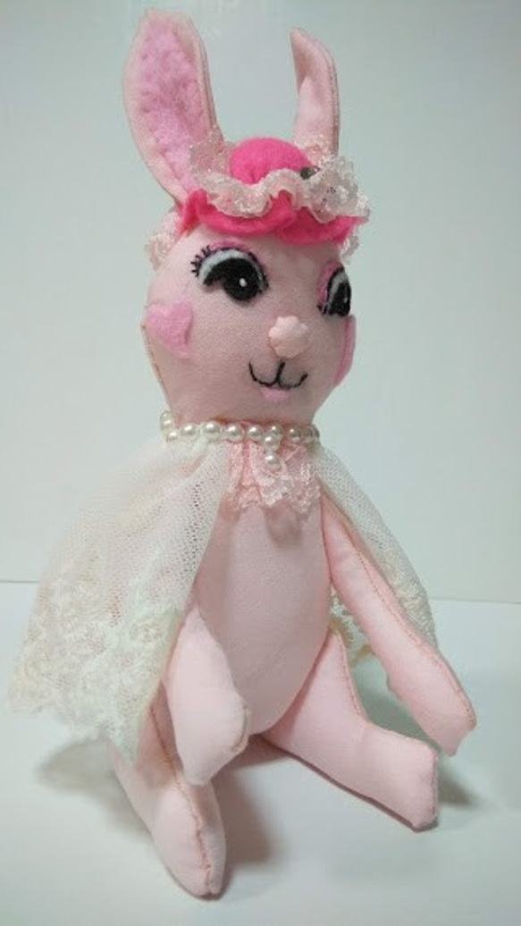 『ピンクウサギの親子』祝誕生　赤ちゃん　プレゼント　創作人形　うさぎ縫いぐるみ　フォトフレーム付　ハート型 5枚目の画像
